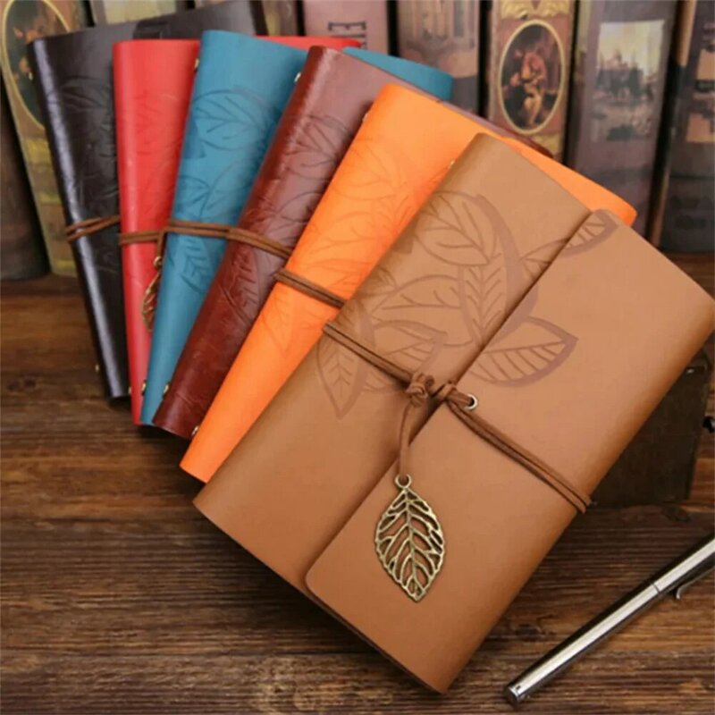 Leather Writing Journal Notebook Vintage Leaf Pendant Blank String Diary Notepad Sketchbook Retro Pendants Writing Stationery