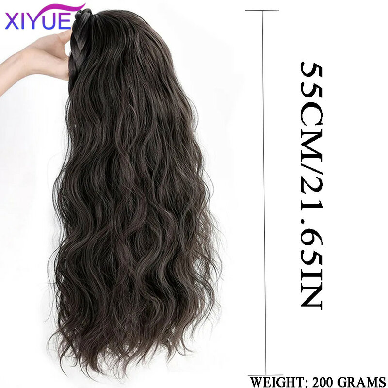 XIYUE Wig wanita keriting panjang, satu buah pola gelombang air berbentuk U penutup setengah kepala ekstensi rambut sintetis