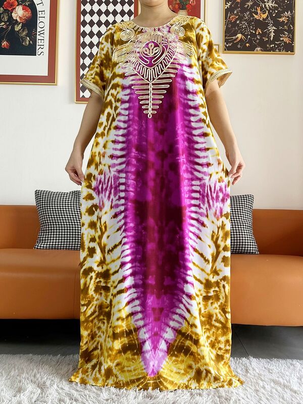 Новинка 2024, африканские женские летние платья с рисунком, элегантные свободные макси платья в африканском стиле с коротким рукавом