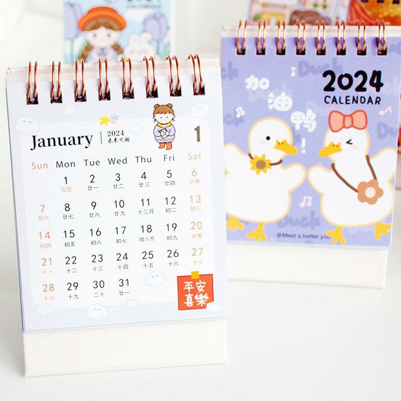 2024 Cute Little Fresh Desk Calendar Desktop Planner Yearly Notepad Organizer Korean Office Supplies Stationery Calendar Ag A8I2
