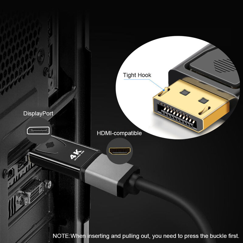 Adaptador 4K 1080P DisplayPort a HDMI, Cable de Audio y vídeo Compatible con DP macho a hembra, TV HD, para PC, TV y portátil