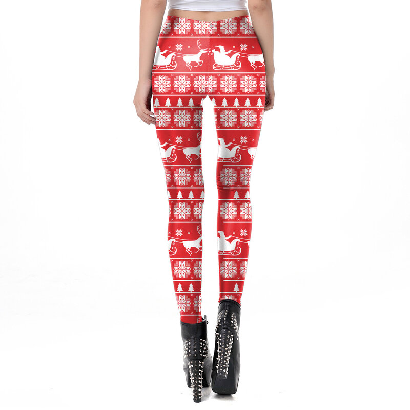 Nadanbao-mallas elásticas divertidas para mujer, pantalones largos con estampado de copos de nieve, color rojo, Feliz Navidad
