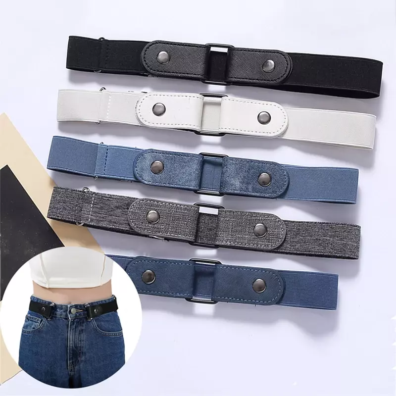 Faixa elástica de cintura elástica ajustável para homens e mulheres, cinto invisível, cintos sem fivela, fácil de usar, calças jeans, vestido novo, sem fivela