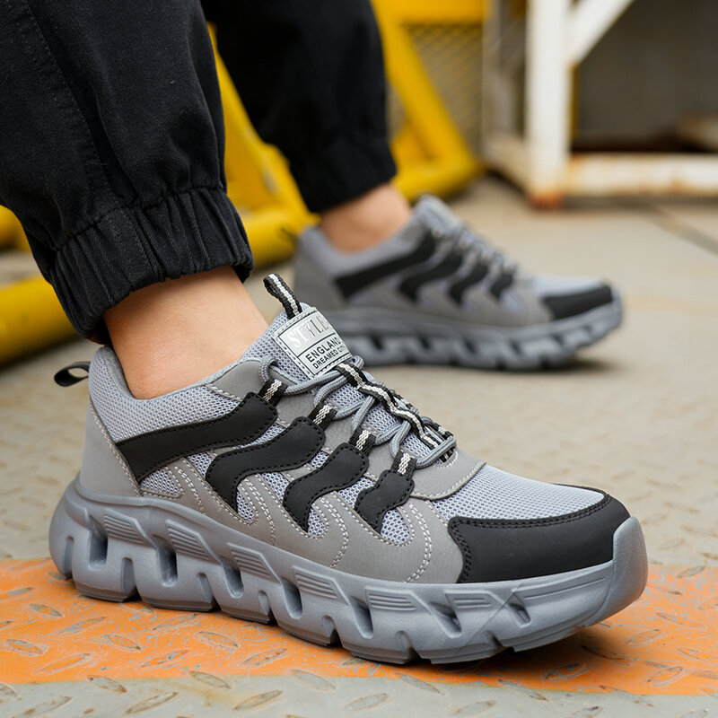 รองเท้าทำงานกันลื่นของผู้ชายรองเท้าเพื่อความปลอดภัยน้ำหนักเบา, รองเท้าผ้าใบทำงานหัวเหล็กระบายอากาศรองเท้าเพื่อความปลอดภัยฤดูร้อน