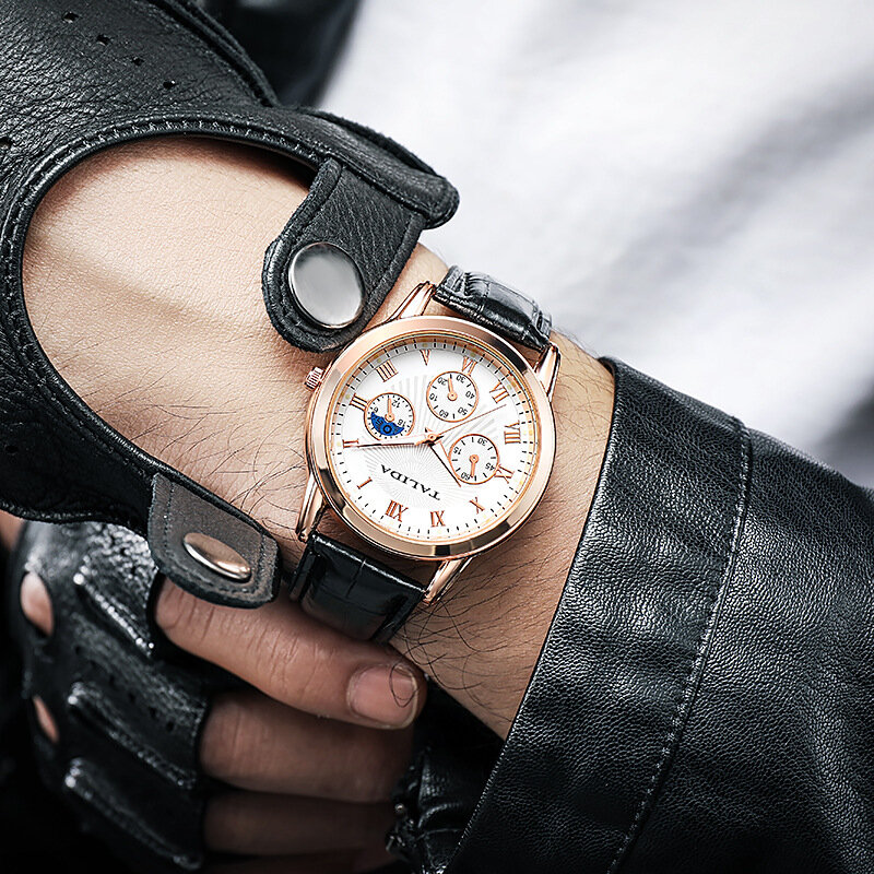 Relógios de couro para homens e mulheres, relógio de quartzo estilo clássico, elegante relógio de negócios casual e elegante