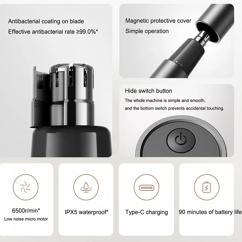 Xiaomi-Mijia Aparador elétrico de pêlos para homens, portátil, recarregável, indolor, orelhas, clipper de sobrancelha, novo, 2023