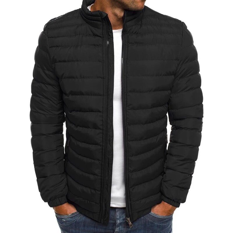Stay Fashionable and Warm with Mens Winter Stand Collar Puffer Zip Up Jacket  Quilted Padded Coat Outwear M 2XL  Red  Black