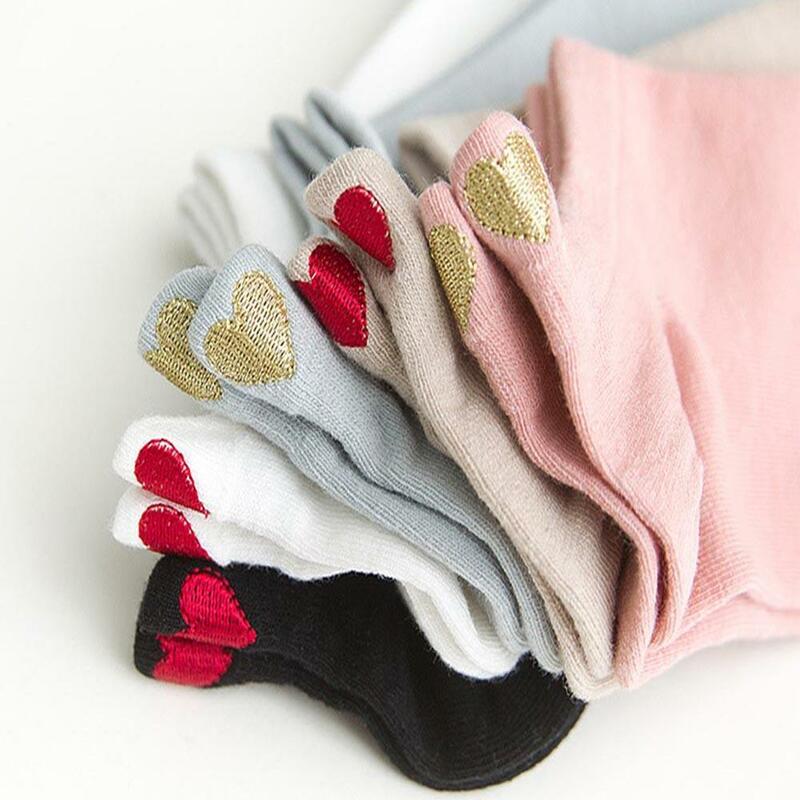 Cute Embroidery Love Heart Socks Fashion Funny Heel With Glitter Gold Silk Red Heart Ankle Socks Dropship