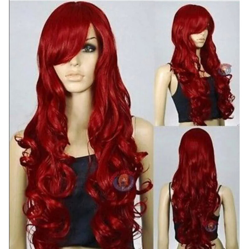 Peruca sintética ondulada para as mulheres, peruca vermelha longa, bonito, novo