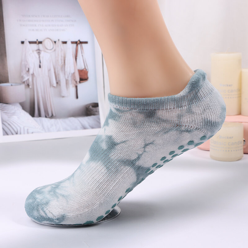 Calcetines de Yoga de silicona para mujer, calcetín de tobillo bajo, antideslizante, teñido anudado, Pilates, absorción de humedad, transpiración, baile, 1 par