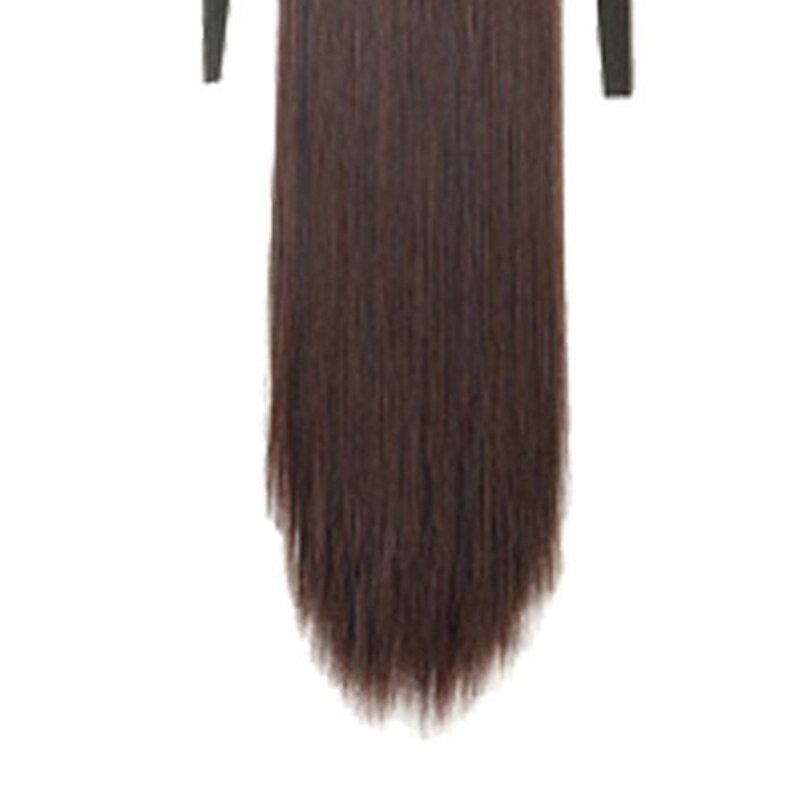 Falso rabo de cavalo peruca extensão do cabelo, clipe em reto, longo peruca sintética, envoltório cauda, F