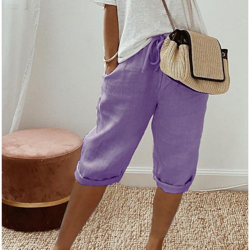 2024 nuove donne pantaloncini di cotone elastico pantaloni Casual estate fresco sottile Beachwear tasca pantaloncini sportivi larghi abbigliamento femminile Leggings