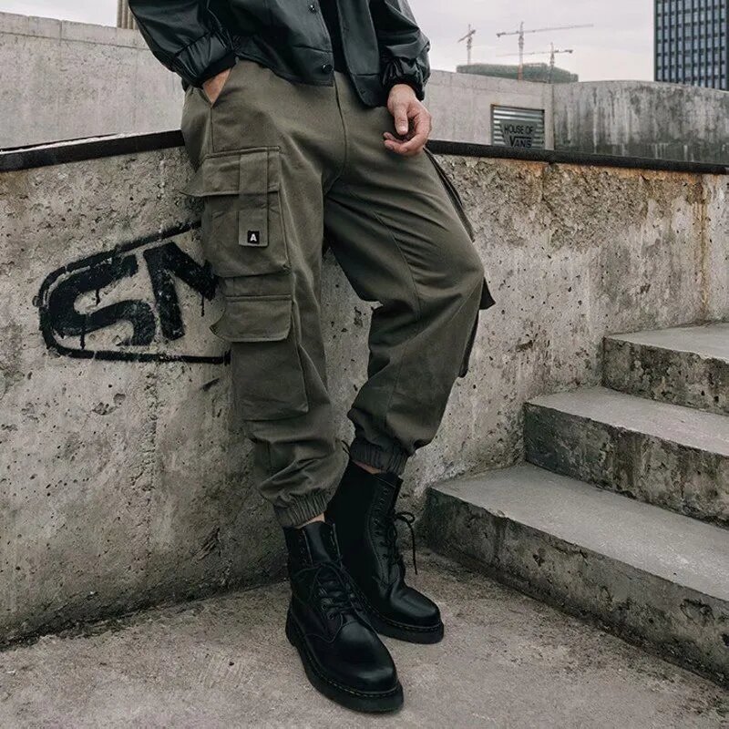 Calças de carga dos homens streetwear novo vintage baggy calças casuais coréia moda estilo da motocicleta calças masculinas caminhadas calças multi-bolso