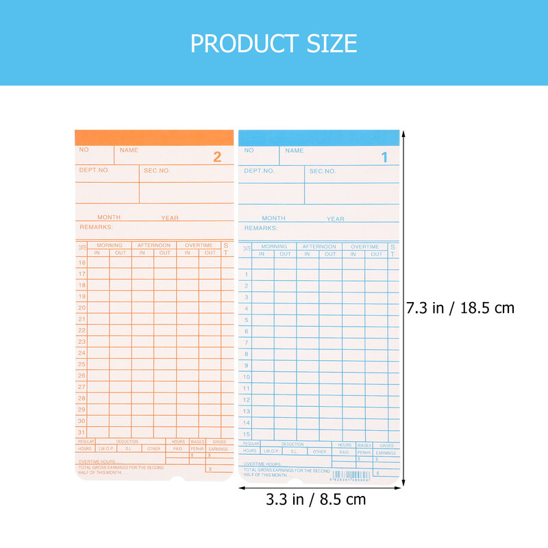 1 Set English Time Cards Double-sided Time Cards Attendance Time Paper Cards Office Time Cards Attendance Recording Cards