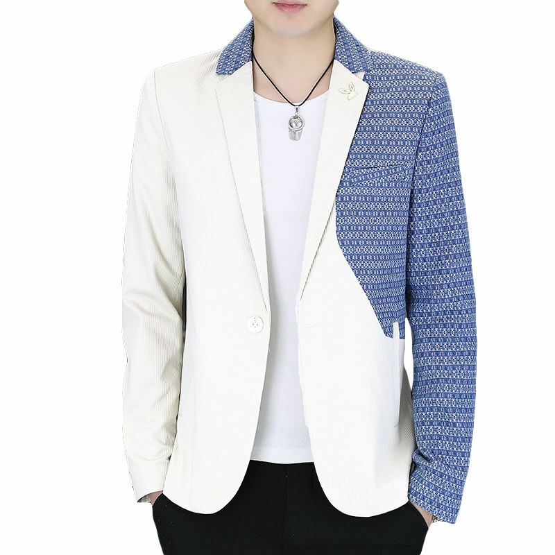 2-A35 Non-mainstream personalized suits, men's color-blocked spring clothes, new slim-fitting Korean style color-blocked small