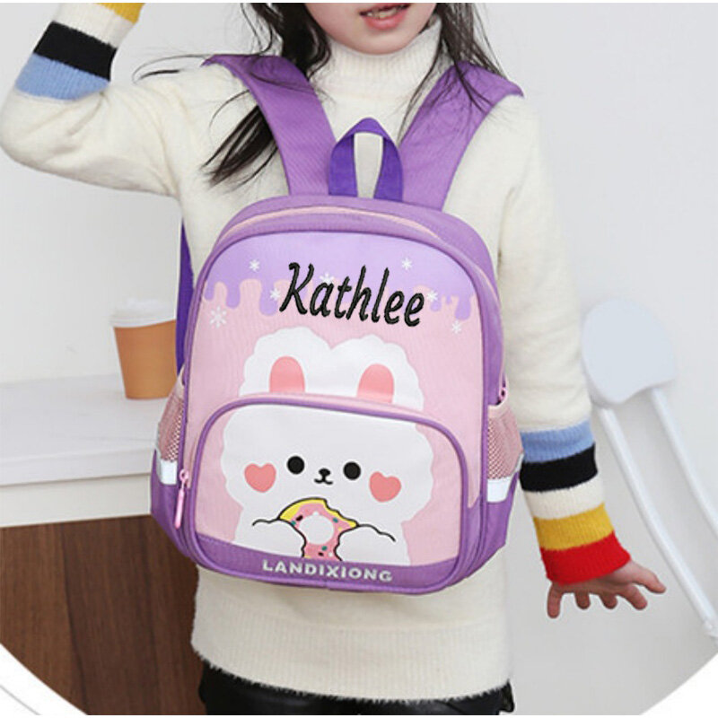Персонализированный Рюкзак для детского сада, мультяшный милый маленький кролик и медведь, вместительный мужской и женский рюкзак