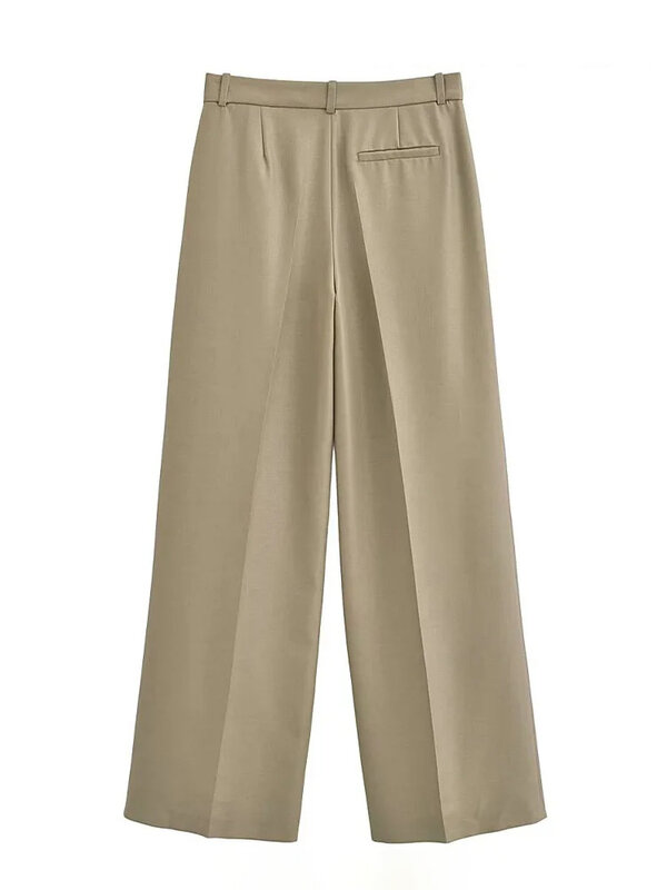 HH TRAF-Pantalon taille haute à jambes larges pour femme, tenue de bureau chic et décontractée, avec poches, à la mode, printemps