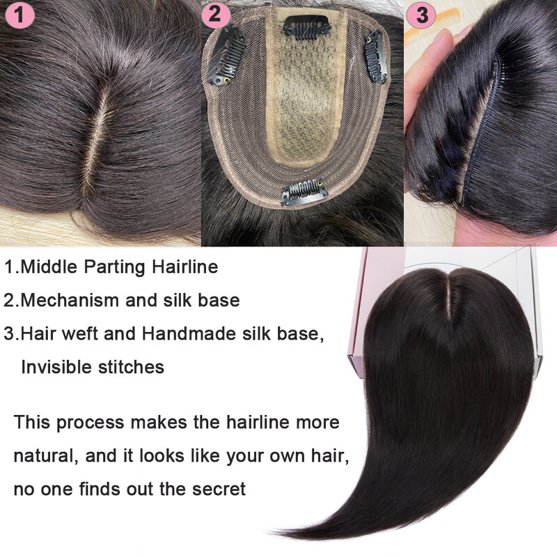 SEGO-extensiones de cabello humano para mujer, postizo con 4 Clips, Base de seda, 2,5x9cm, 10x12cm, 100% x 9cm