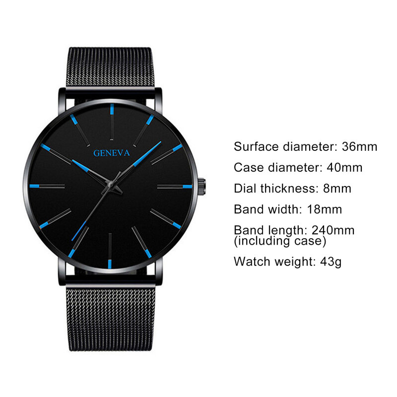 Men's Casual Quartz Wristwatch Large Round Dial Point Type Wristwatch for Outside Office Business Meeting