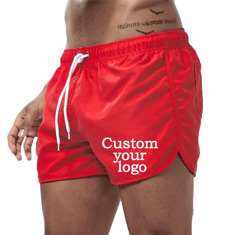 Personalize o logotipo Quick Dry Shorts de Natação para Homens Swimwear Man Swimsuit Swim Trunks Banho Beach Wear Surf Boxer Briefs 9 cor