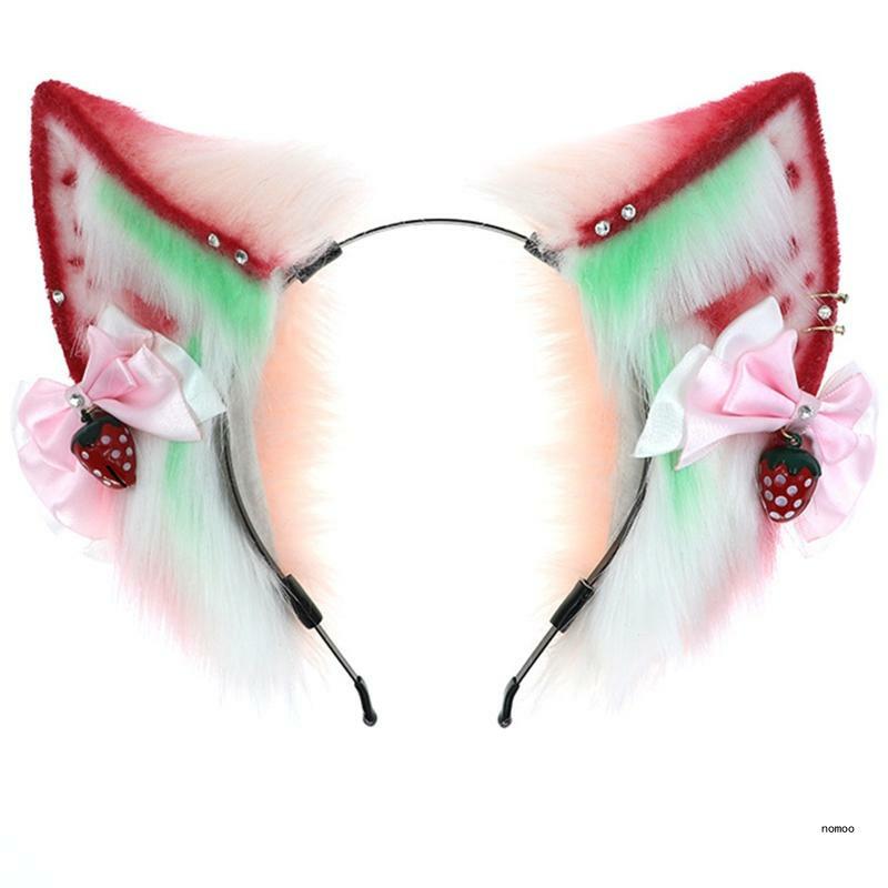 Diadema de Cosplay de animales Lolita de felpa que combina con todo, fresa para tocado de orejas de gato