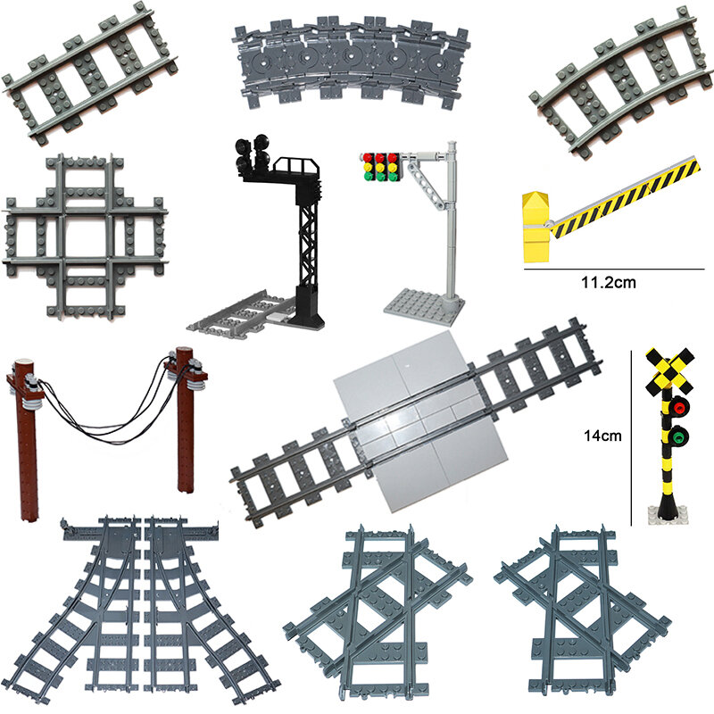 MOC-vías de tren de ciudad, interruptor de riel blando curvo recto Flexible, modelos de bloques de construcción DIY, bloques de piezas de tren técnico de ferrocarril
