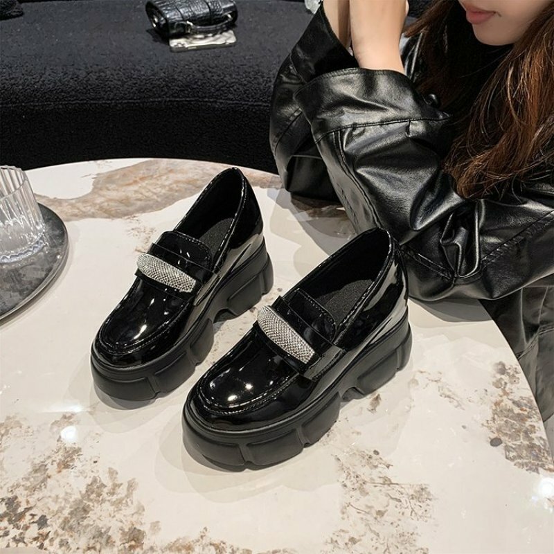 Casual Woman Shoe Female Footwear British Style Round Toe All-Match Loafers With Fur Autumn Oxfords Slip-on Clogs Platform Dress