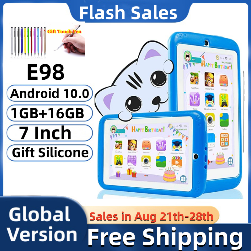 Tablette en silicone pour enfants, 7 pouces, E98, Android 10.0, 1 Go de RAM, 16 mots, M facades, Core, touristes, appareil photo, Wi-Fi, cadeau