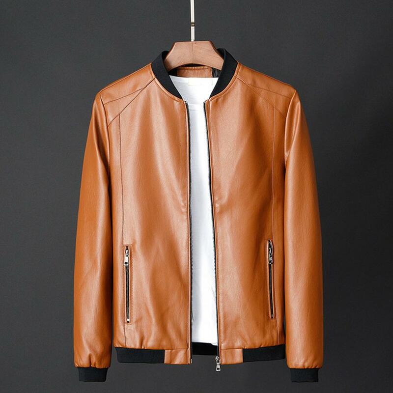 Autumn And Spring Men's Stand Collar Jacket Leather Thin Section Fashion Jacket Motorcycle Youth