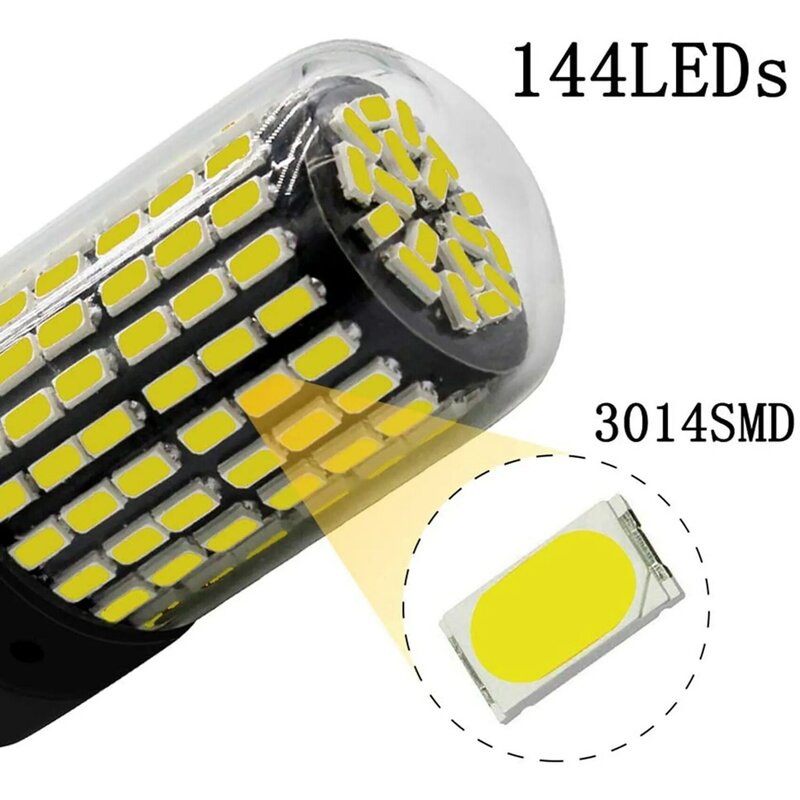 Alta brilhante LED carro cauda bulbo, luzes de freio, lâmpada de sinal reverso, amarelo, 3156, P27W, T25, 3014, 144Smd, 2pcs