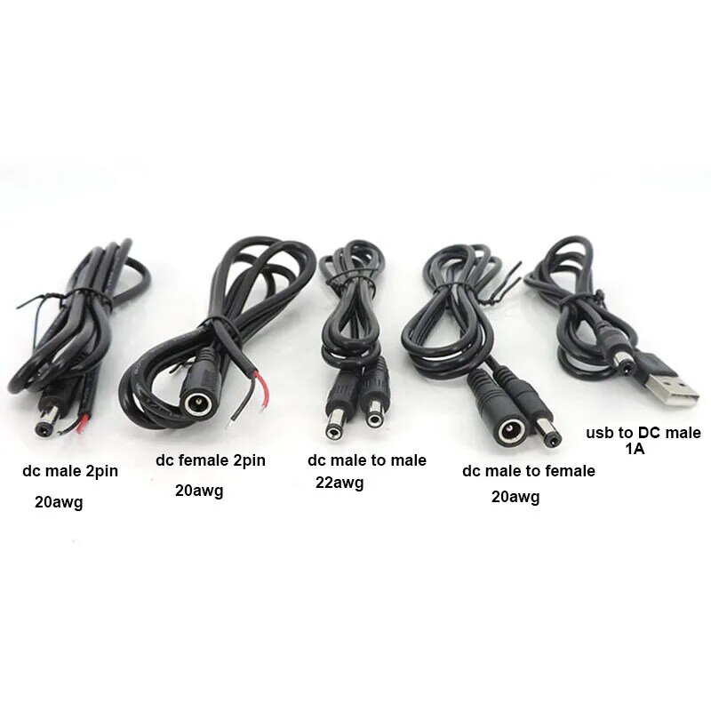 DC Power carregamento cabo estendido, Jack Plug fio conector, CCTV, macho e fêmea fio, 5.5mm x 2.1mm, 2 Pin, 5.5mm x 2.1mm