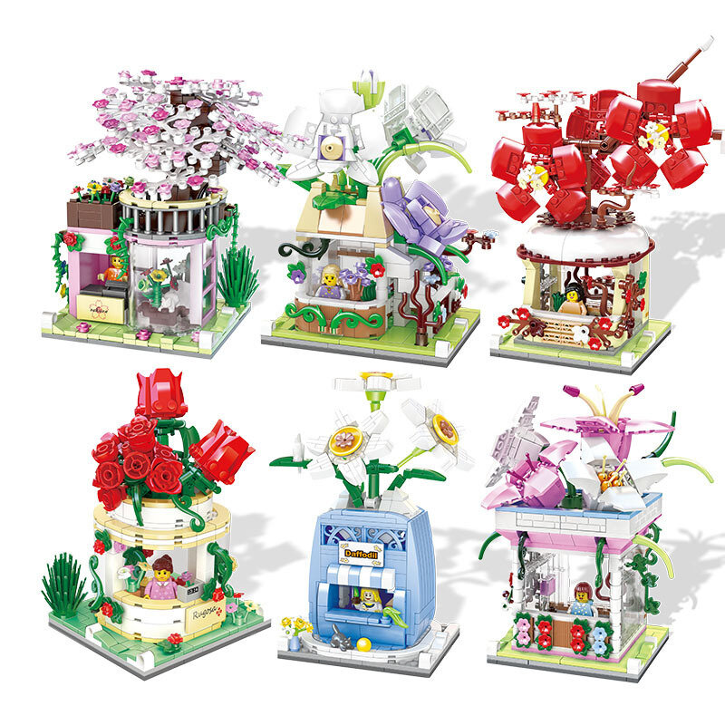 Mini City Flower Shop Street View House Building Blocks DIY Building Assembly Building Blocks Children's Educational Toys