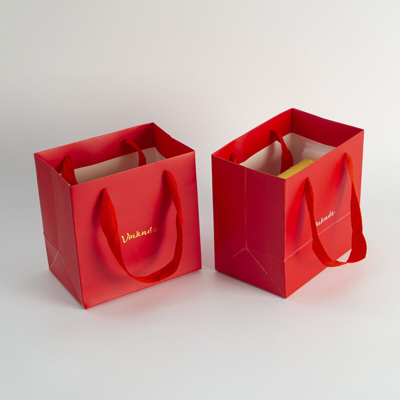 Paquete de 24 bolsas de papel Kraft rojo con asas, logotipo personalizado, regalo de papel liso, bolsas de comestibles para alimentos, compras al por menor, tienda de campaña