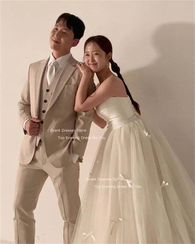 Lism Fee weiße Prinzessin Brautkleider ärmellose Schleife Applikationen Brautkleider formale Fotoshooting Brautkleider für Koreanisch