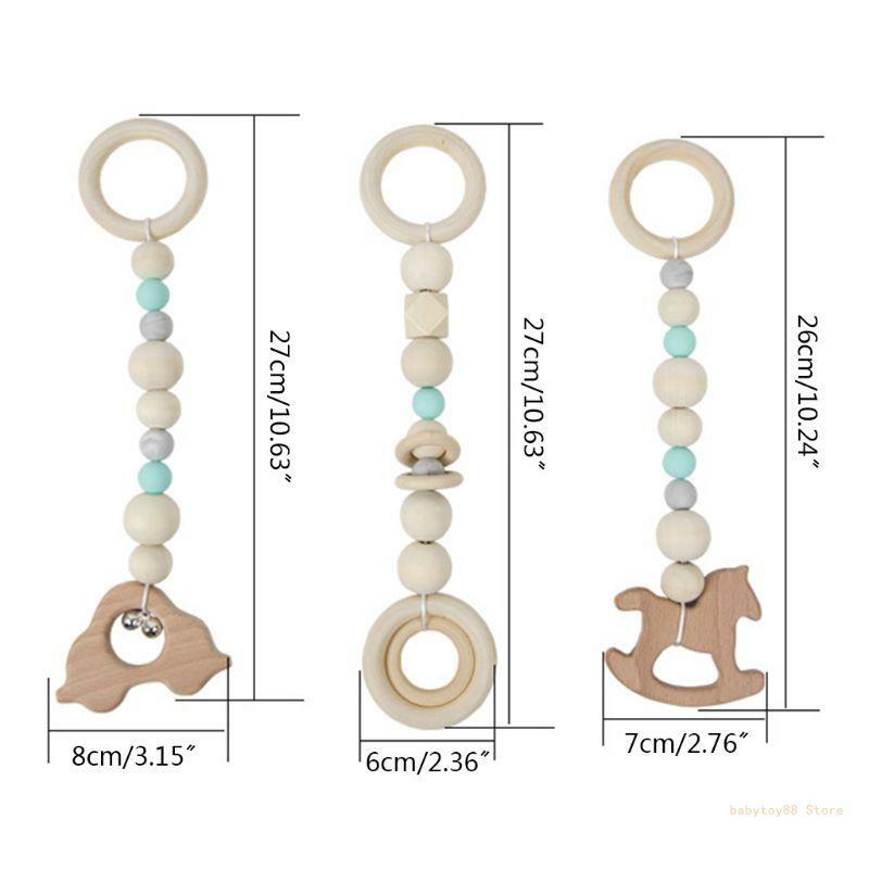 Y4UD 3 Pcs/set Baby Teether Toy Gym Pendants Sensory Nursery Ring-pull Toy
