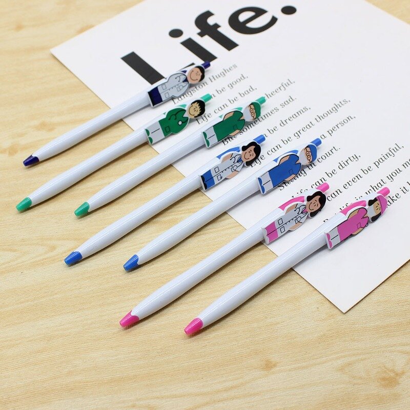 قلم حبر جاف الإبداعية في الشكل ، قلم هلام الكرتون ، شخصية كرتونية بلاستيكية ، أقلام لطيف ، طبيب وممرضة ، لوازم القرطاسية المدرسية
