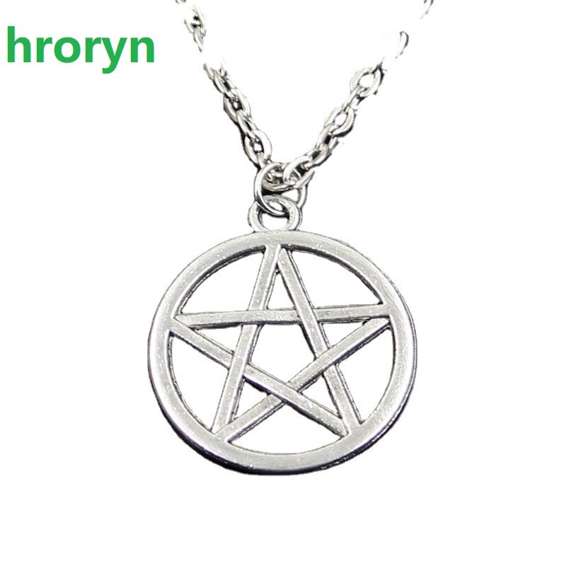 Hroryn, простая Классическая мода, звезда, пентаграмма, античное серебро, кулон, девушка, короткая, длинная цепь, ожерелья, ювелирные изделия для женщин