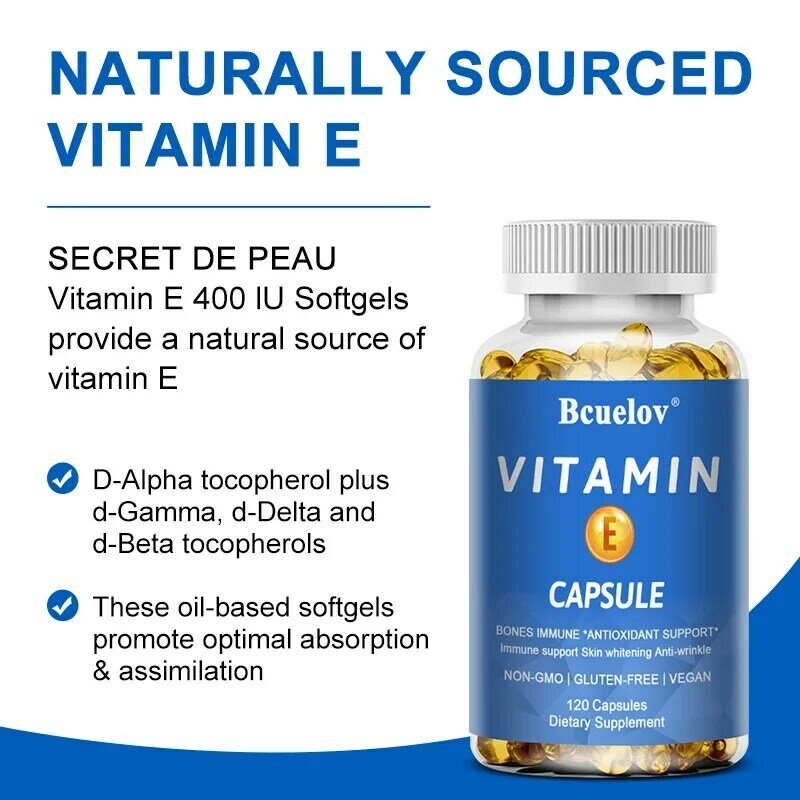 Bcuelov vitamin E 400 IU gel alami-meningkatkan hidrasi kulit, meningkatkan penyerapan optimal, tidak transgenik