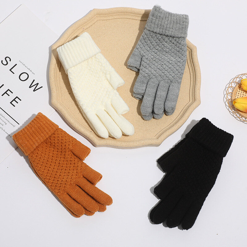 Новые модные вязаные перчатки Y2K для сенсорных экранов, женские зимние перчатки, плотные теплые перчатки с разрезом, перчатки для катания на лыжах