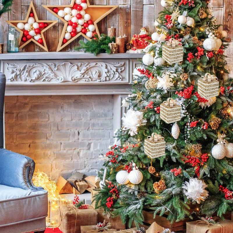 Cajas de Regalo de Navidad colgantes de encaje, Mini paquetes, adornos de Navidad, cajas de dulces y galletas, decoración de Navidad