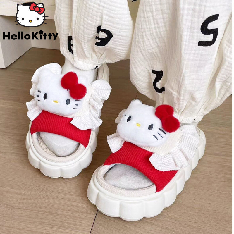 Sanrio Hello Kitty Cinnamoroll sandały Kuromi zwykłe kapcie dla kobiet Y2k lato słodkie płaskie podeszwy oddychające kapcie domowe