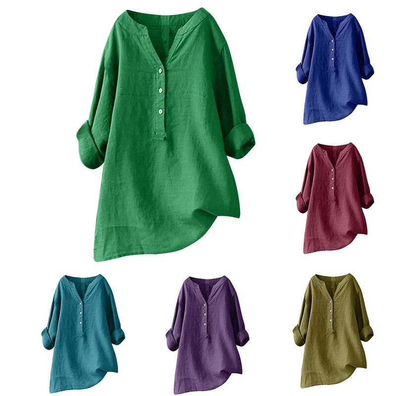 Letnie casualowe luźna, bawełniana lniana bluzka koszula Plus Size kobiet z długimi rękawami bluzka w za dużym rozmiarze elegancki guzik w stylu Vintage 2024