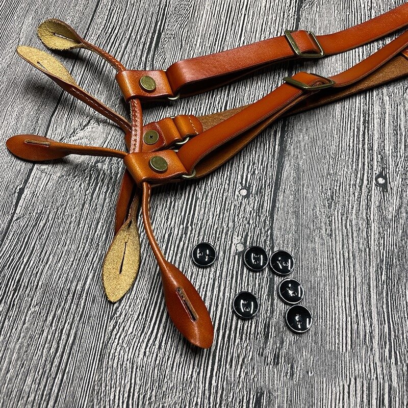 Suspensórios de couro vintage para homens e mulheres, cintas adultas, 6 botões, calças