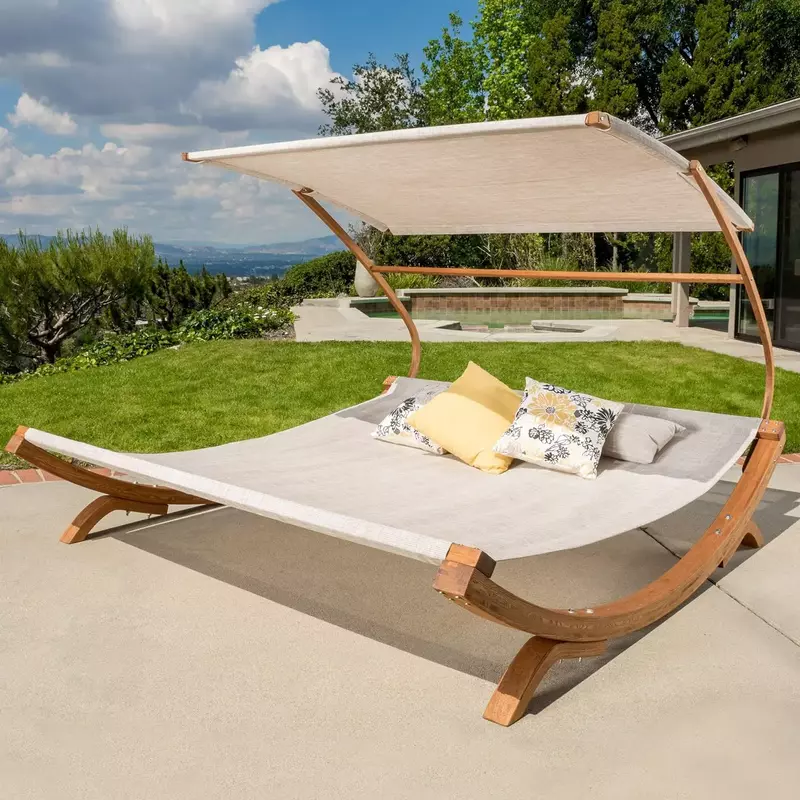 Christopher Knight-Outdoor Pátio Lounge Daybed, ajustável Sombra Canopy, teca Hammock, Casa