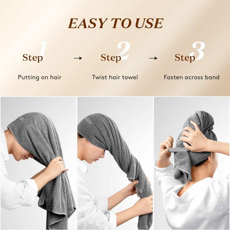 Toalha de cabelo longo de microfibra para mulheres, envoltório super absorvente, secagem do cabelo, cinta elástica, turbantes
