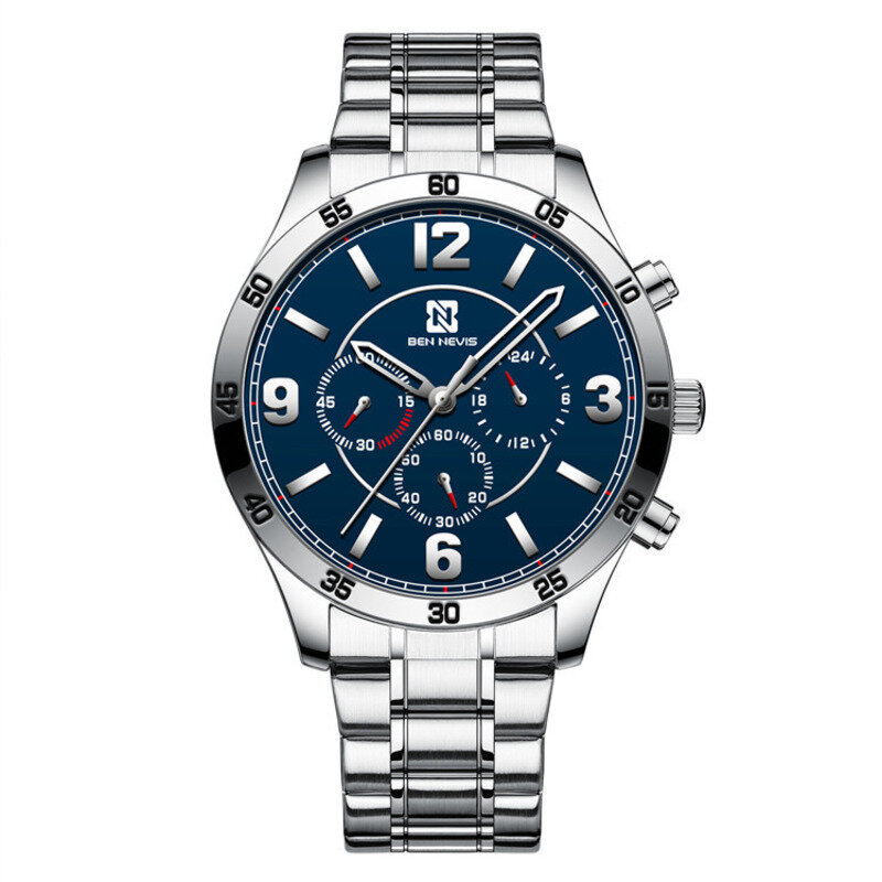 นาฬิกาควอทซ์ผู้ชาย, นาฬิกาแฟชั่นสำหรับนักธุรกิจชายมีตัวจับเวลากันน้ำได้หกขาสายนาฬิกาสแตนเลสสตีลนาฬิกาควอทซ์ reloj