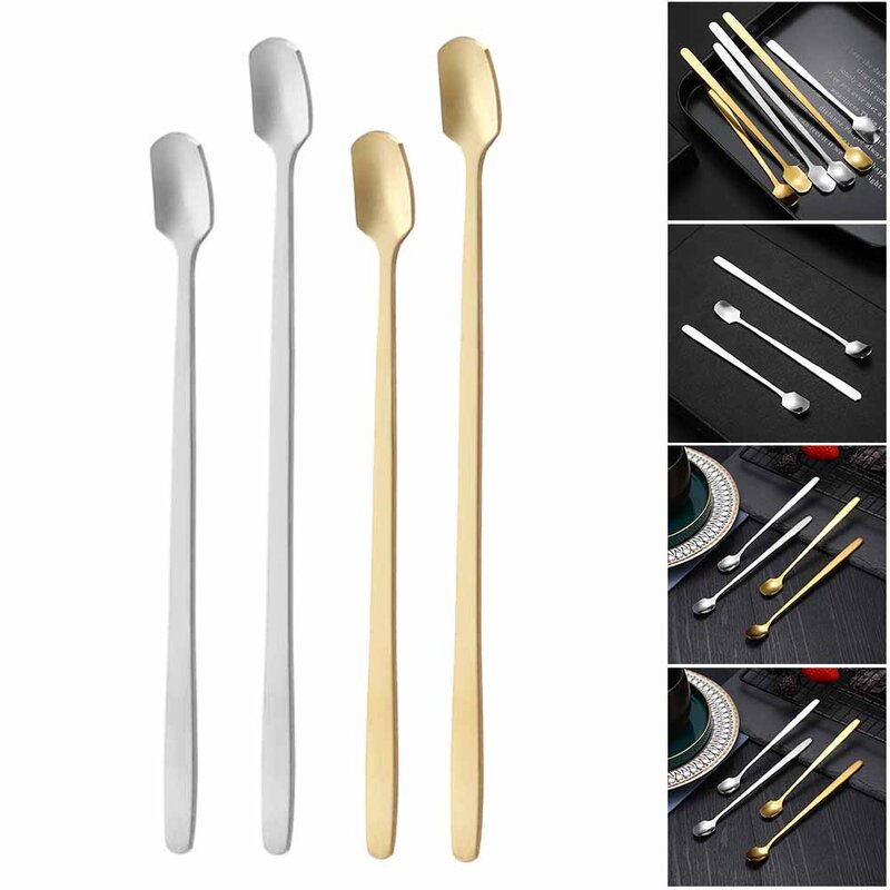 1PC Long Handle Stainless Steel Coffee Spoons Milk Spoon Teaspoon Coffee Stirrers Glass Polishing Process Kitchen Bar Supplies