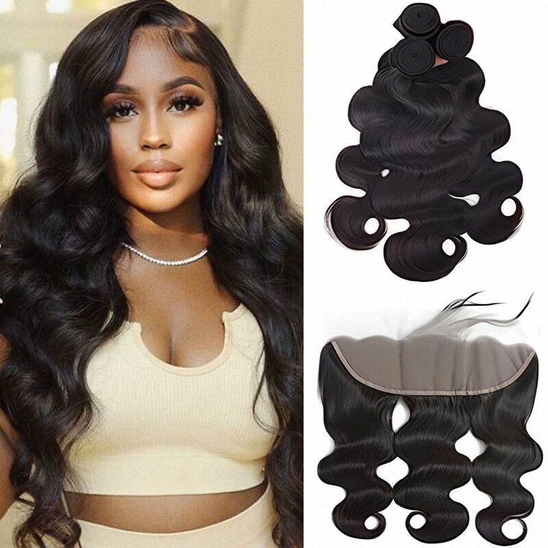 Body Wave Bundles Human Hair With Frontal 13x4 HD Transparent Lace Frontal 100% Natural Human Hair Extension Brazilian Real Hair