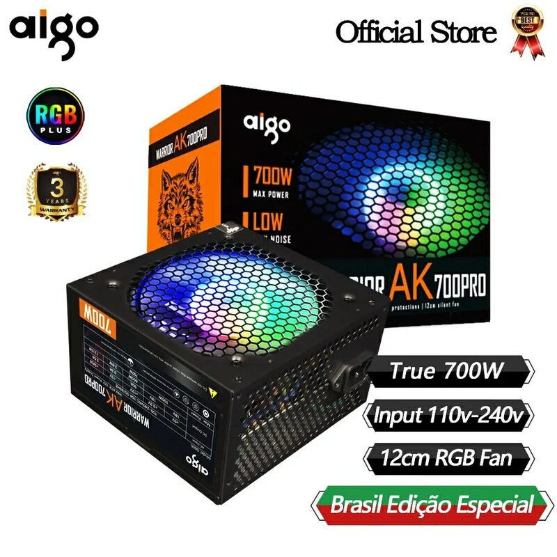 Aigo AK700PRO W PC وحدة إمداد طاقة سوداء هادئة للألعاب ، مروحة Rgb في من من من من من Aigo