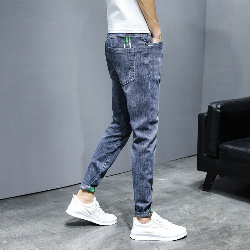 Jeans jeans slim fit masculino, calça lápis casual, moda coreana, streetwear elástico, roupas de grife, calças skinny, primavera, verão
